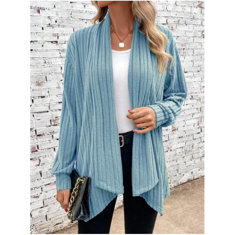Женский осенне-зимний однотонный кардиган с длинным рукавом свободного кроя, темпераментный повседневный топ