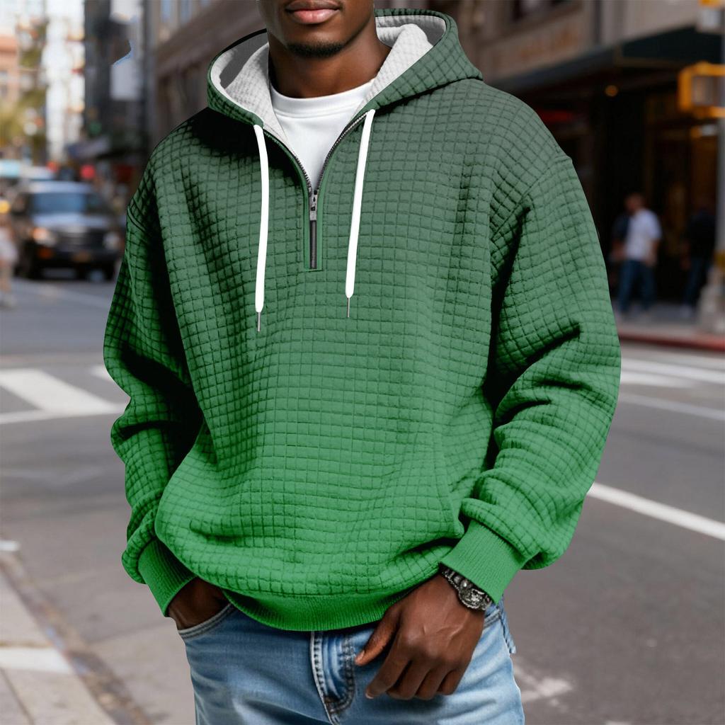 Мужской худи-пуловер в клетку с капюшоном на молнии до середины, со шнурком и принтом, повседневная спортивная толстовка