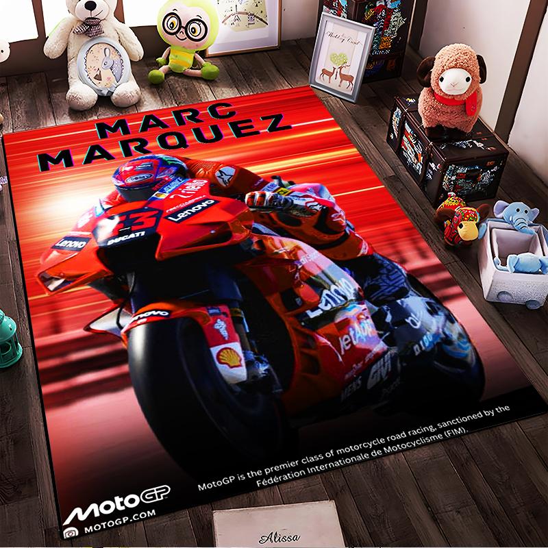Red MotoGP Racer on Dynamic Background Non-slip rug suitable for living room and bedroom sofas.