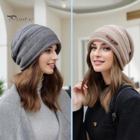 Женская зимняя шапка из толстой вязки, ветрозащитная, с плюшевой подкладкой, сохраняющая тепло, защита ушей, эластичная мешковатая кепка для улицы, школы, поездок на работу, шапочка-бини