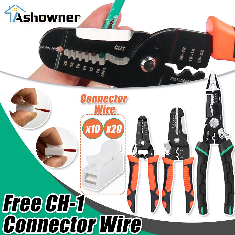 10 в 1 плоскогубцы для зачистки проводов, кабельный резак для электрика, бытовая сеть, бесплатный соединительный провод Ch-1, кабель и термоусадочная трубка