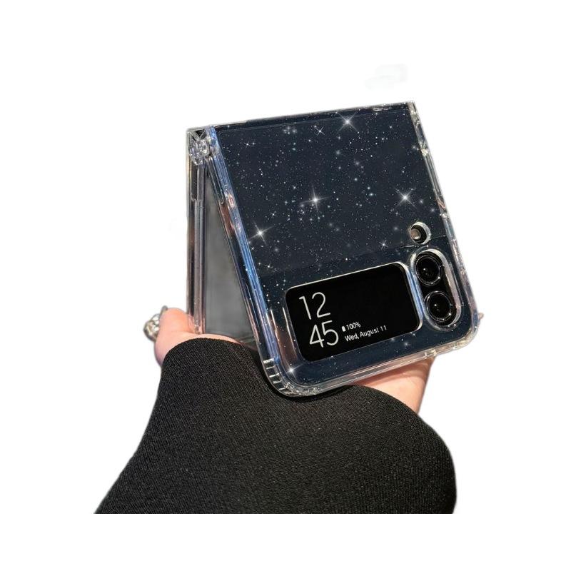 Подходит для чехла для мобильного телефона Samsung Zflip6 Zflip7 Магнитный складной Zflip5 4-го поколения Прозрачный блестящий защитный чехол