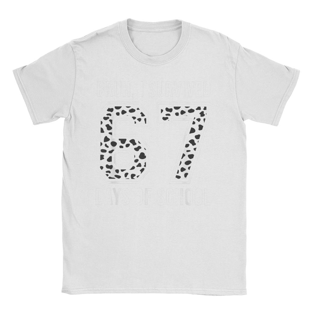 Mens TShirt Bruh I Survived 67 33 Days of School 100th Day of School Cotton Tees Short Sleeve T Shirts O Collar Clothes