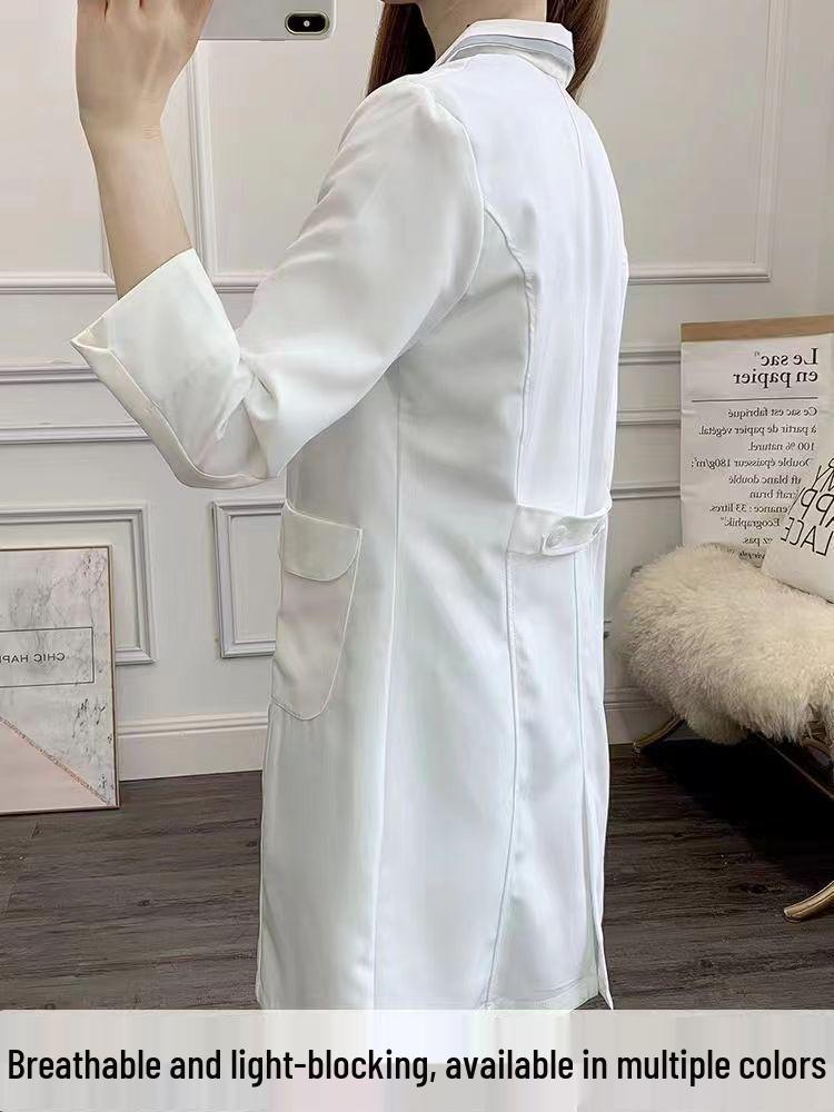 Женский летний белый халат с коротким рукавом для профессионалов салонов красоты, микроблейдинга и ухода за кожей