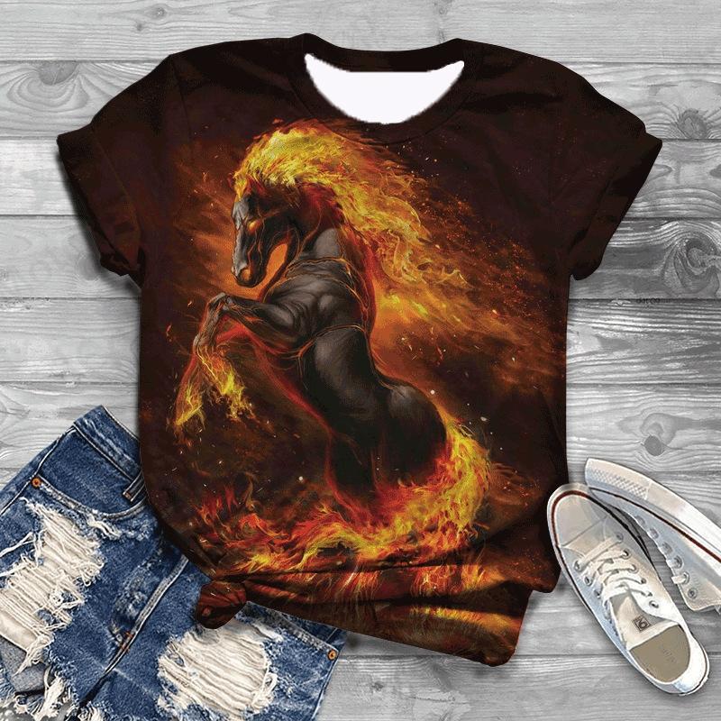 New Women T-Shirts Horse 3D Print Women's Round Neck Short Sleeve T Shirt Animal Graphic Tees Harajuku Y2K Tops Female Clothing