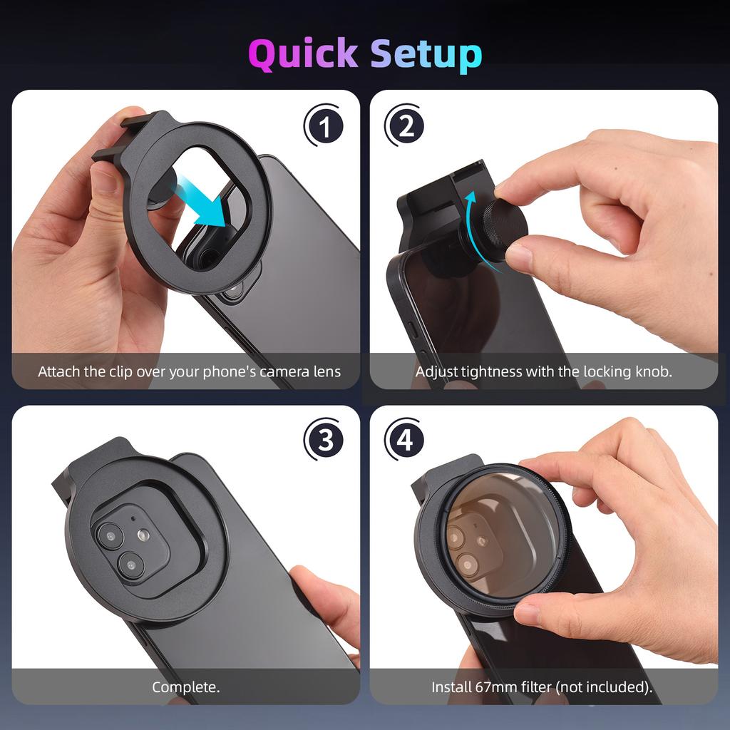 67mm Thrded Lens Filter Clip Thrded Lens Filter Clip with Cold Shoe Mount Replacement for 15/14/13/12