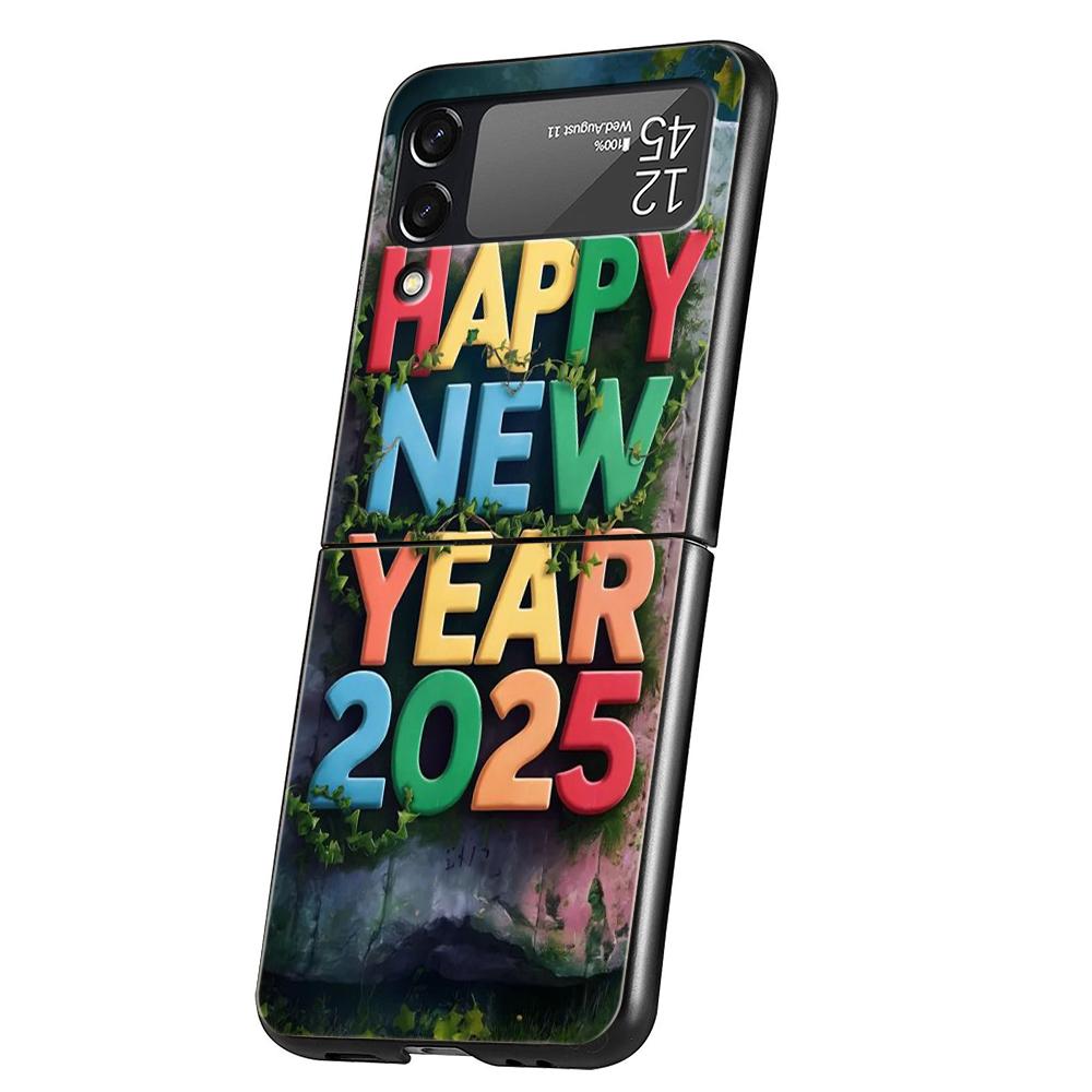 New Year Christmas Hard PC Phone Case For Samsung Galaxy Z Flip 6 5 4 Black Cover For Galaxy Z Flip 3 Foldable Shockproof Capas