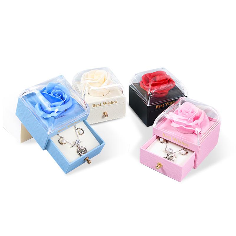 Шкатулка для хранения украшений, одинарная роза, ящик для упаковки цветных колец-макарон, ожерелье, изогнутая шкатулка для украшений