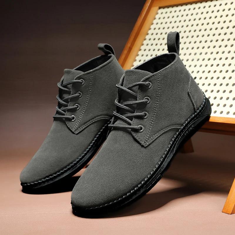 Зимняя мужская повседневная обувь для активного отдыха, кожаные ботильоны, нескользящие высокие мужские рабочие туфли, высококачественные квадратные мужские ботинки челси