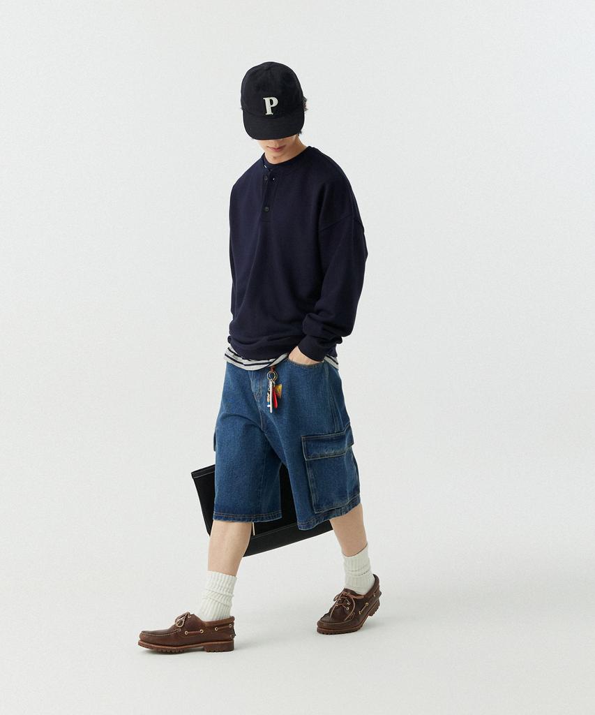 STENDS [M~4XL] Свитшот с воротником-хенли полуприлегающего силуэта_Темно-синий