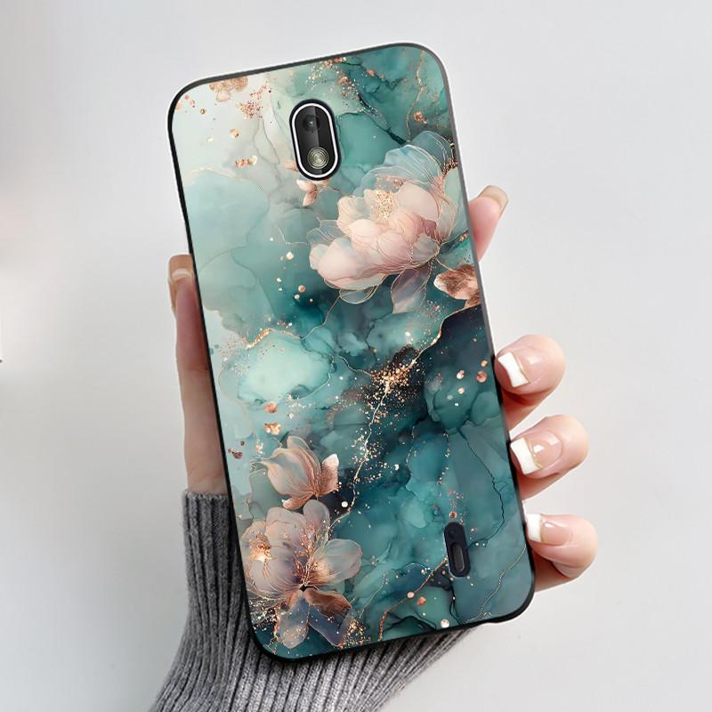 For Nokia 1 INS Black Case For Nokia 1 Plus Shockproof Soft Back Cover Shockproof Chrysanthemum Pattern Jelly Bumper Cover