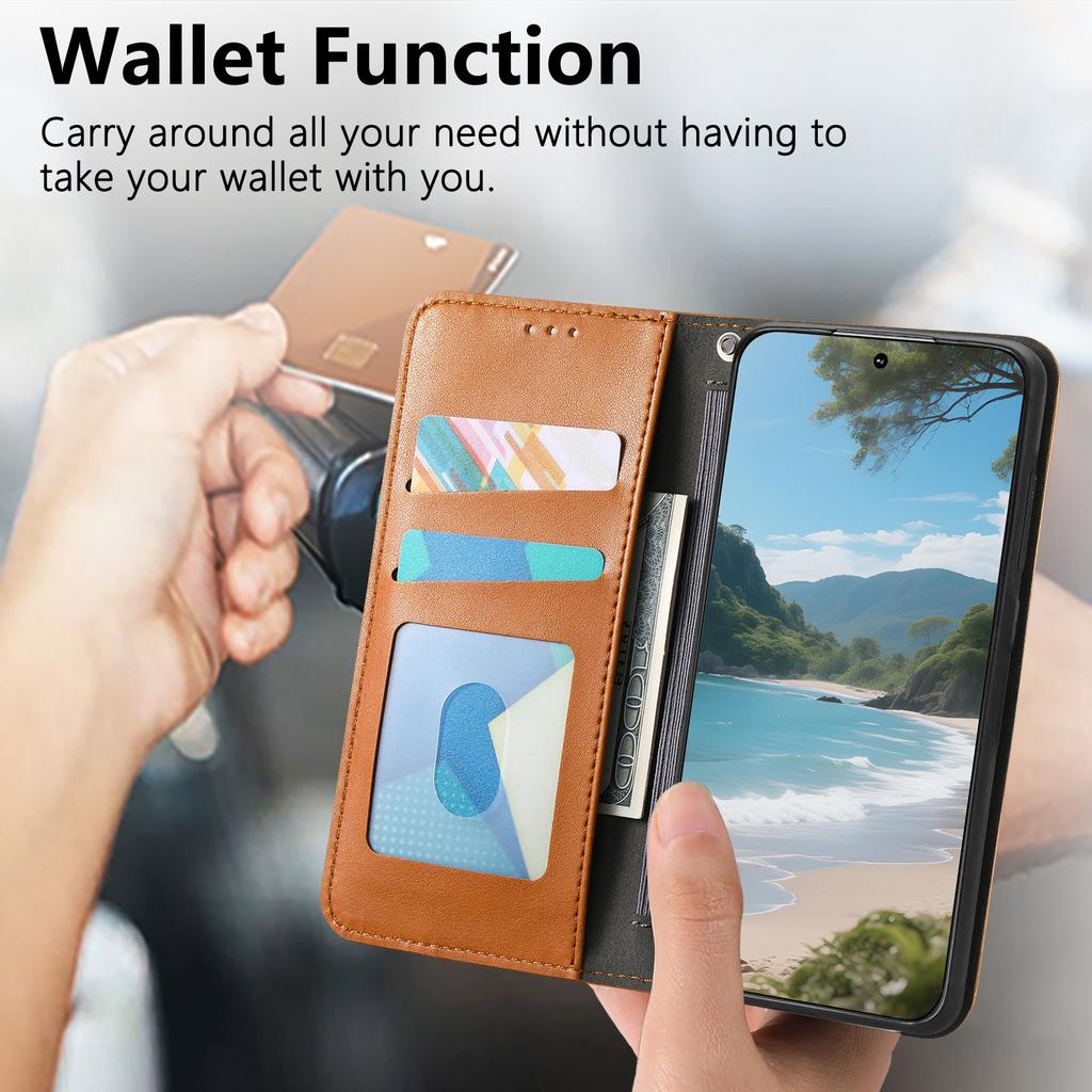 Многофункциональный винтажный роскошный чехол для Motorola Moto E15/G05/G15/G75/G85... Подставка + Слот для карт + Нескользящий ремешок | Замша и кожа (4 цвета)