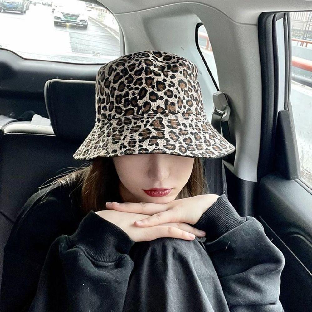 Korean Style Y2k Bucket Hat Sunshade Fisherman Hat Retro Leopard Print Bucket  Male and Female