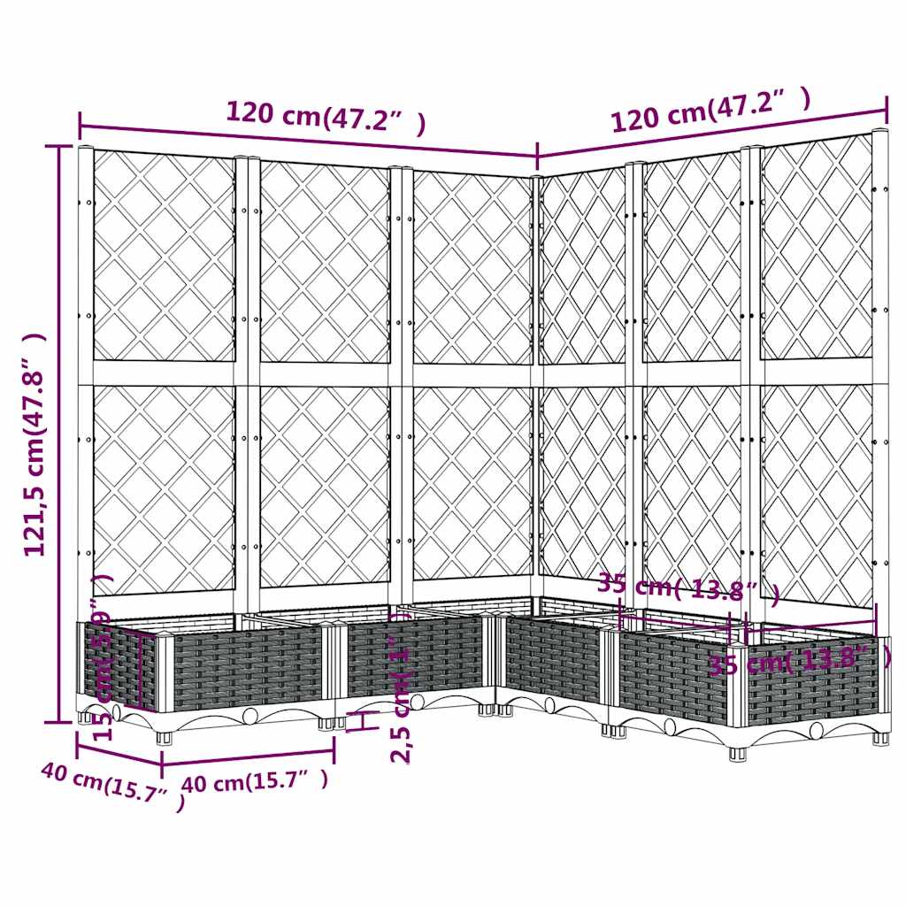 Planter with Trellis Blue Grey 120 x 120 x 121.5 cm PP