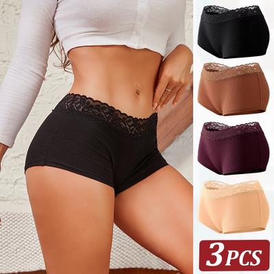 3 шт. женские кружевные трусики-боксеры хлопковые бесшовные трусы-боксеры женские однотонные трусы уютное нижнее белье интимные трусы S-XL