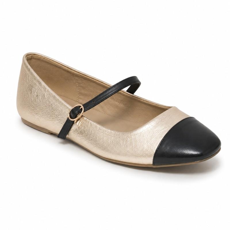 Bailarina Merceditas Para Mujer, Dorado Y Negro. Montevita Romaza 105317