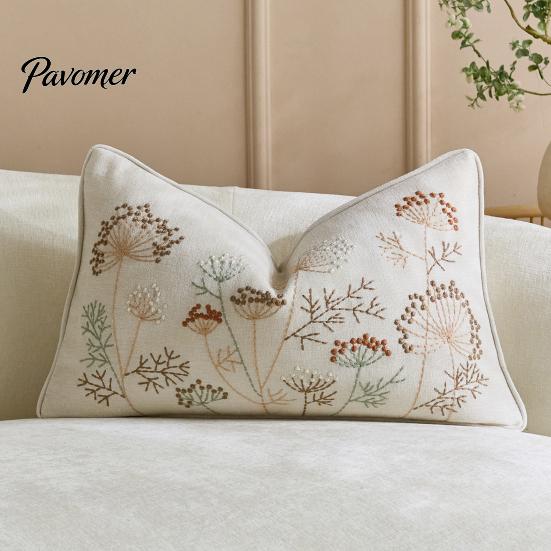 Modern Living Room Decor Embroidered Dandelion Cushion Cover, Farmhouse Throw Pillow Case, Natural Texture Covers Decorative Cover for Sofa