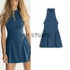 Autumn New Women Clothes French Style Minimalist Style Pleated Decoration Sling Hanging Collar Short Dress 8685555