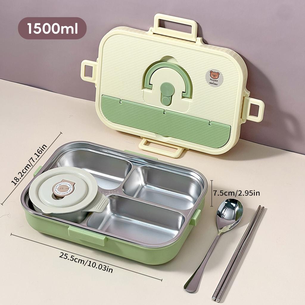WORTHBUY Large Capacity 304 Stainless Steel Divided Lunch Box For Student Safe Heatable Portable Leak-proof Lunch Container Set