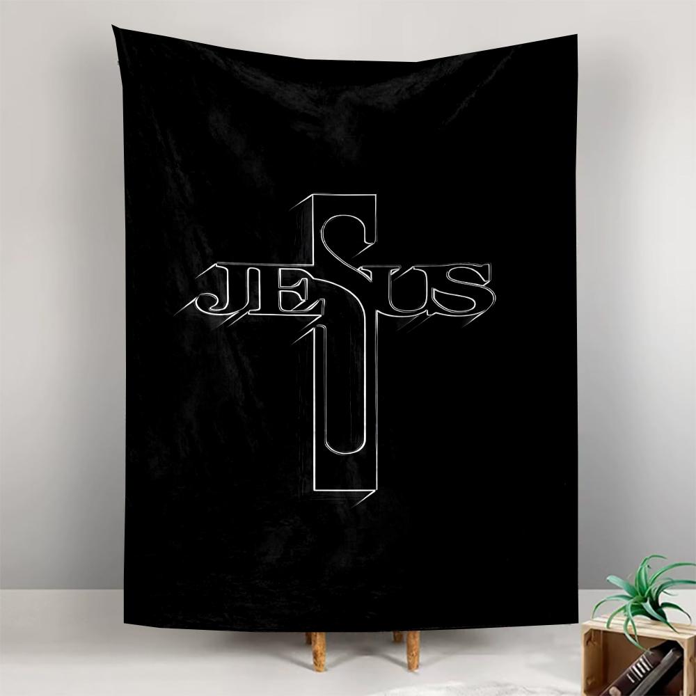Jesus Cross Black White Minimalist Design Patterned tapestry for bedroom and living room home decor sofas