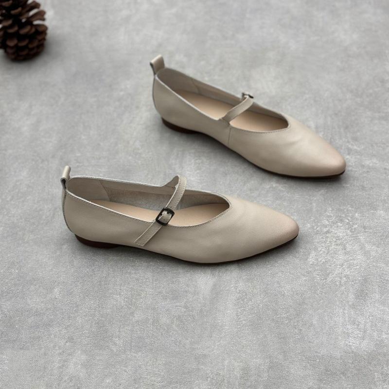 Johnature Женские туфли на плоской подошве из натуральной кожи с острым носком, простые универсальные туфли с ремешком и пряжкой, на мягкой подошве