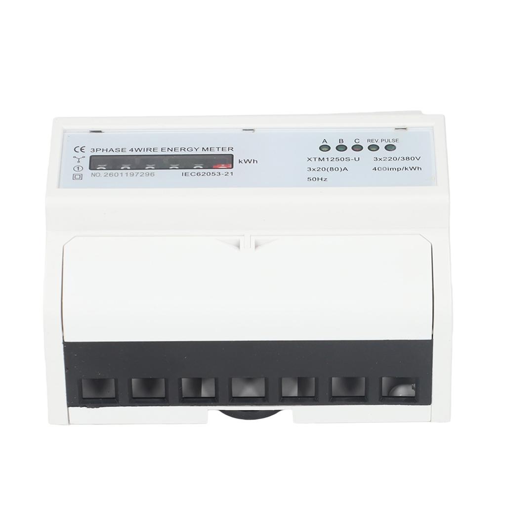 3 Phase Electric Meter DIN Rail Energy Meter 3 Phase KWh Meter 20(80)A 4 Wire Three phase LCD Rail Meter with Anti Interference High  for Indoor Fixe
