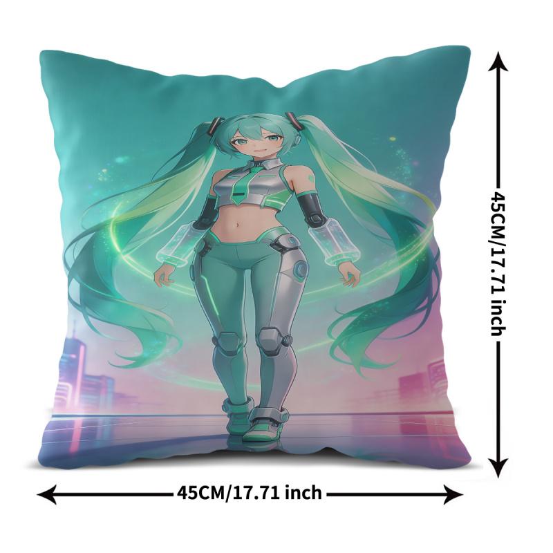 Hatsune Miku Cyberpunk Throw Pillow Futuristic Mecha Anime Cushion For Gaming Room Teens Room Sofa Bedroom Decor Gift For Fans