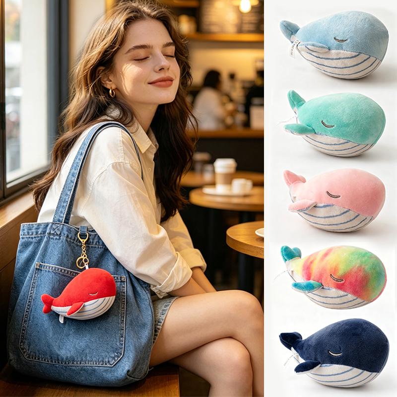 12cm Plush Whale Pendant Soft Stuffed Sea Animal Plush Toy Cartoon Blue Whale Keychain Bag Decoration Cute Birthday Gift