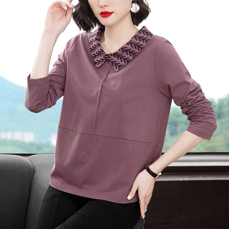 Women's 4XL Long-sleeved T-shirt Fashion Trend Spring and Autumn Top Loose Lapel Top Large Size Women's Base Shirt