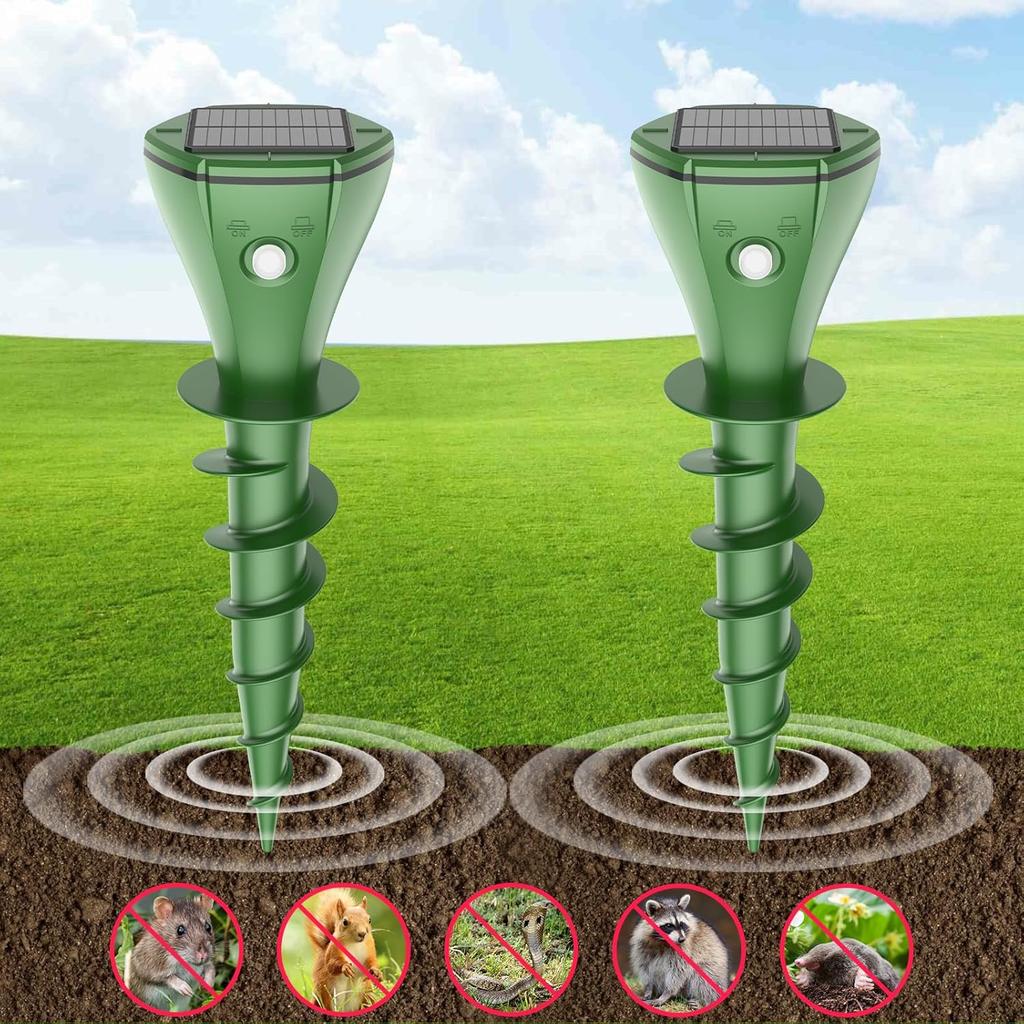 Отпугиватель кротов на солнечных батареях, обновление 2024 года, водонепроницаемый отпугиватель сусликов, полевок для газона, сада, двора, отпугиватель крыс, белок, скунсов, кротов, 4 шт. в упаковке