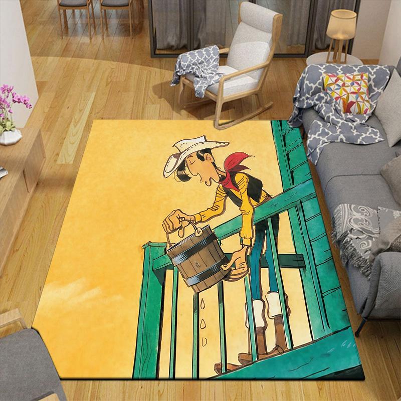 Lucky Luke2 Flannel Pattern Square Carpet,Area Rug,Carpet Rug for Living Room Bedroom Sofa Playroom Decor,Non-slip Floor Mat