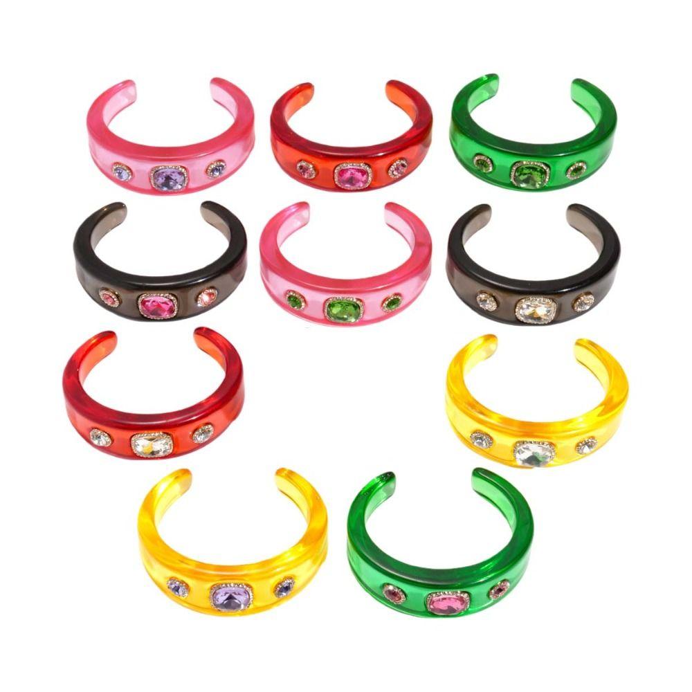 Smudging Irregular Wide Open Bracelet Bohemian Dopamine Hand Ring Acrylic Rhinestone Bangle Women