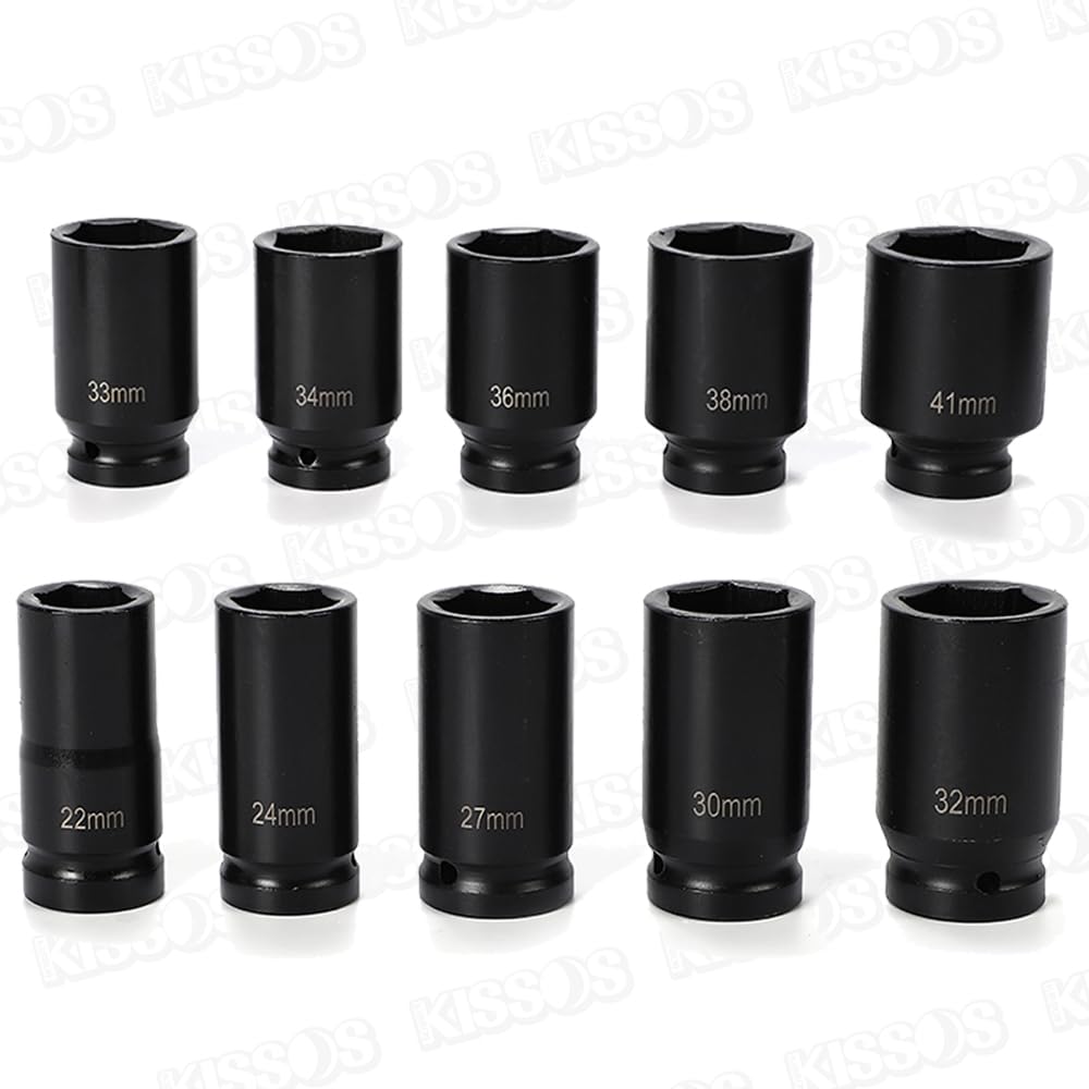 Набор ударных головок Drive Inch Deep, головка Hublock Nut 22 мм 24 мм 27 мм 30 мм 32 мм 33 мм 34 мм 36 мм 38 мм 41 мм Набор из 10 штук с футляром для хранения 3/4