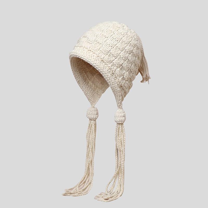1 шт. Вязаная крючком цветная шапка для женщин, зимняя, вязаная шапка-бини с ушками, кисточкой, помпоном