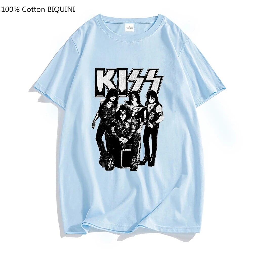 100% Cotton T Shirt Kiss T-shirt Unisex/Women Fashion Oversized Tshirt Tops Tees Summer Unisex Camiseta Heavy Metal Music Band Tees