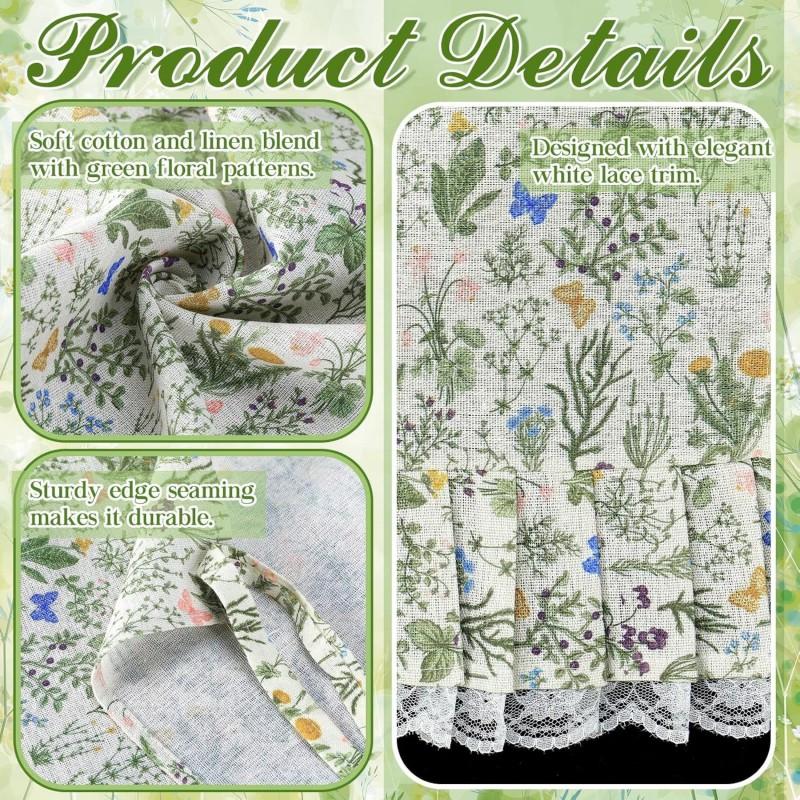 Green Floral Short Kitchen Curtain Oven Washing Machine Stove Cover Farmhouse Style Decorative Window Door Panel