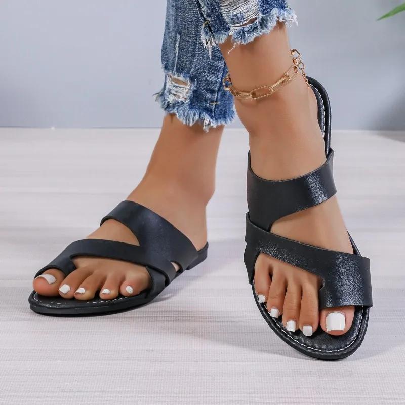 2024 Летняя женская обувь Высококачественные однотонные женские тапочки большого размера Модные повседневные женские пляжные тапочки