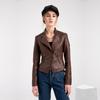 Women Autumn Winter Turn Down Collar Long Sleeve Slim Thin Zipper PU Leather Motorcycle Jacket S-4XL