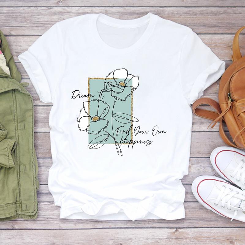 (Asian Size) Women Tee Flower Trend Cute Top Clothing Casual  Short Sleeve T Shirt Fashion Print Lady Female Graphic T-shirts