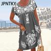 JPNTKY Women's Fashion Summer Spring Floral Print Short Sleeve O-Neck Casual Dresses