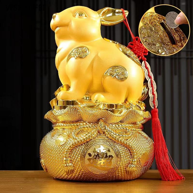 Sha Jin Rabbit Ornament Zodiac Rabbit Saves Money Decoration of living room, wine cabinet, office Resin Craft Gifts