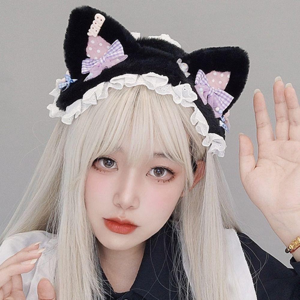 Lace Cat Ears Headband Furry Lolita Bandeau Cute Bear Ear Hair Band Lolita Accessories