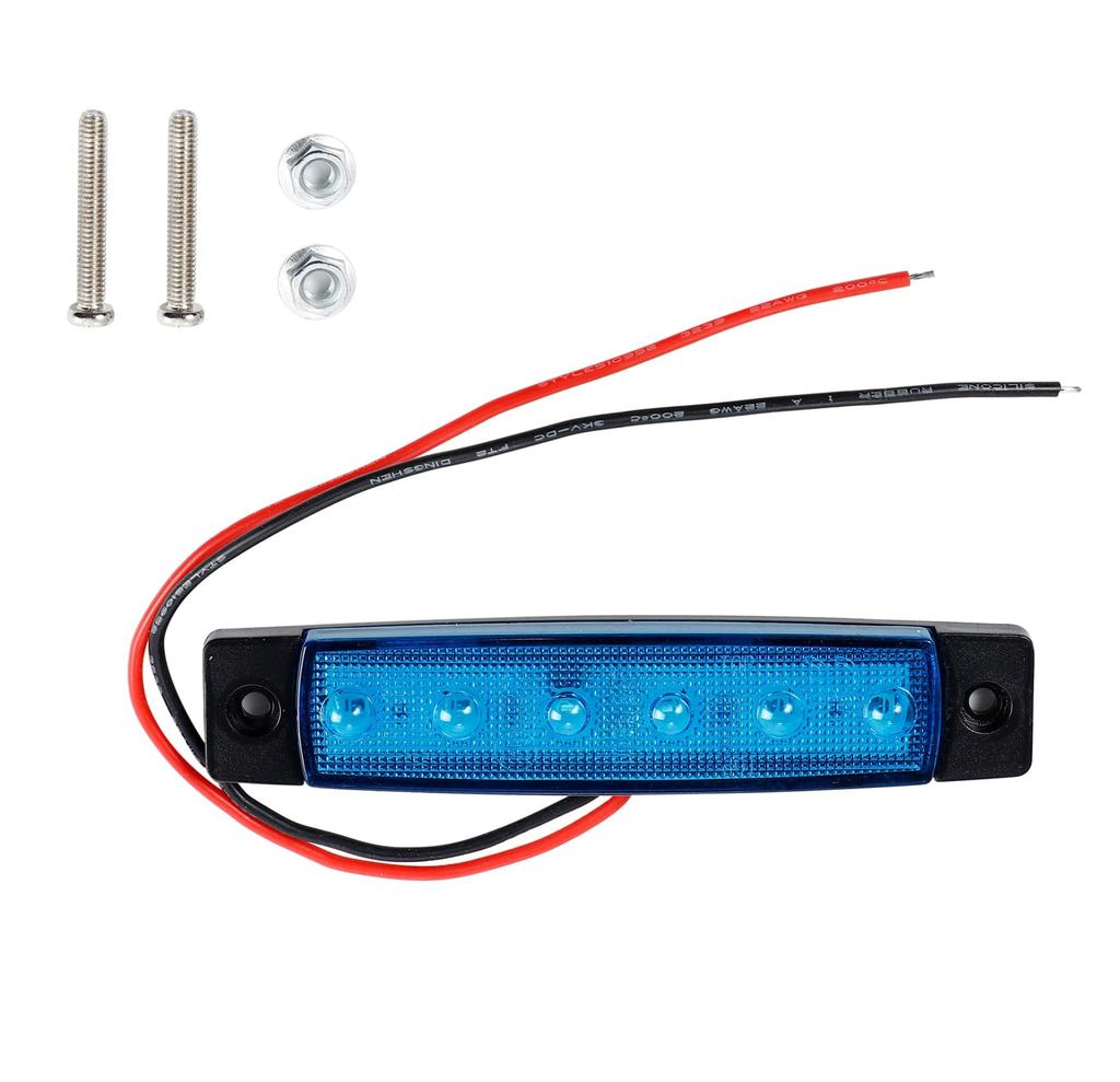 24V Car Blue LED Side Marker Lamp, 6 Rows General Purpose, Set of 10,
