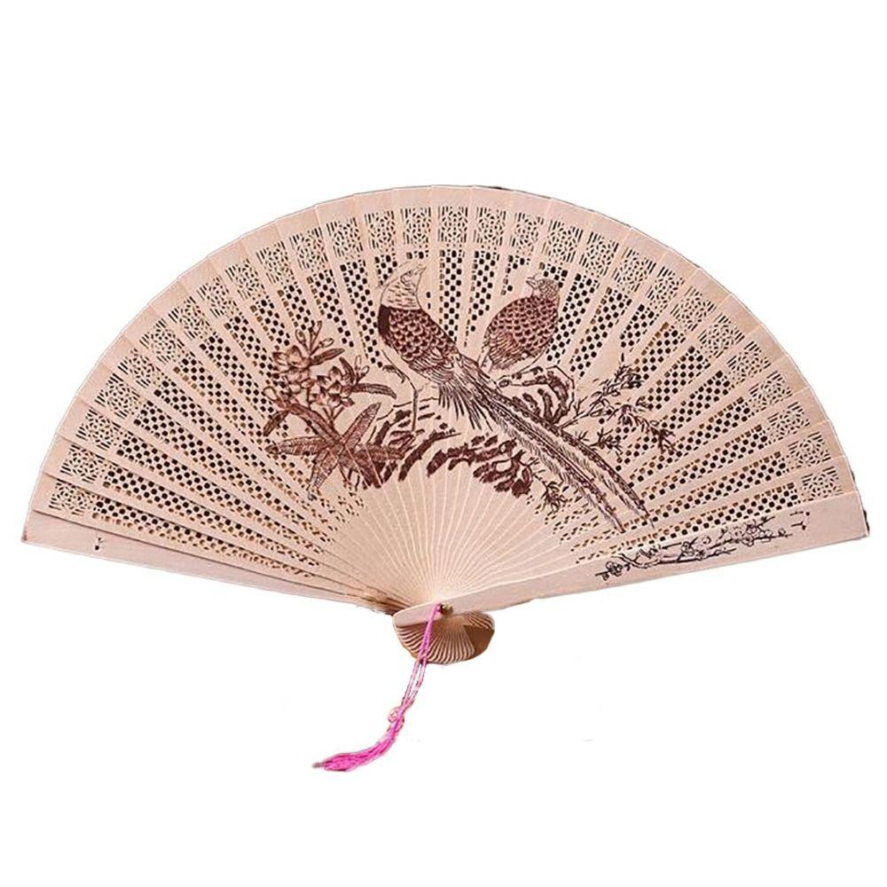 Сандаловое дерево окрашенный деревянный веер китайский стиль ретро складной веер подарочный полый резной складной веер