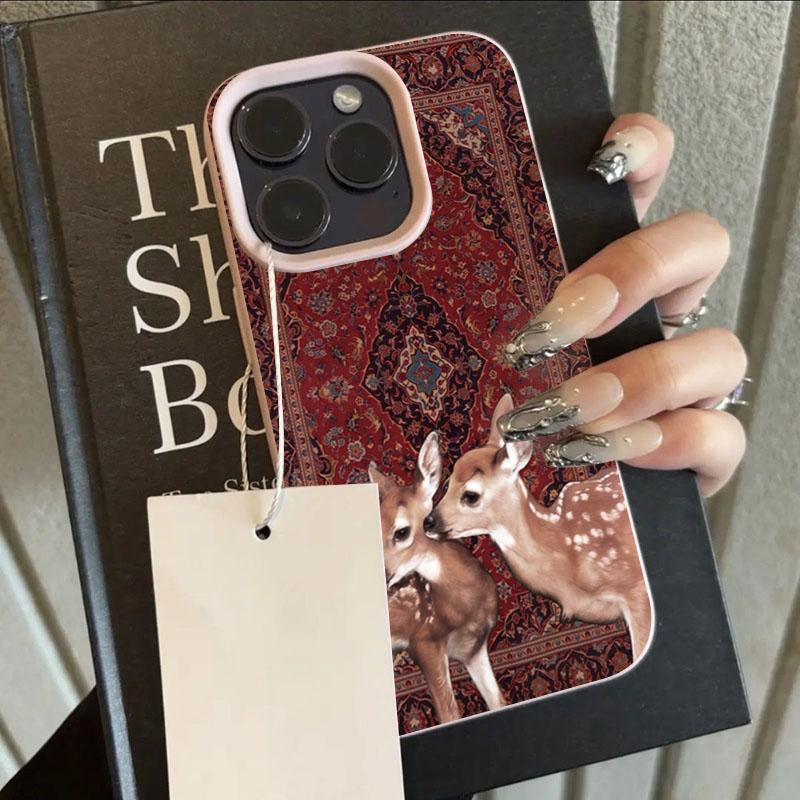 Винтажный чехол для телефона с цветочным узором и оленем для iPhone 17 16 15 14 13 12 11 Pro Max Plus 17 Air XS Max X XR, чехол с текстурой личи