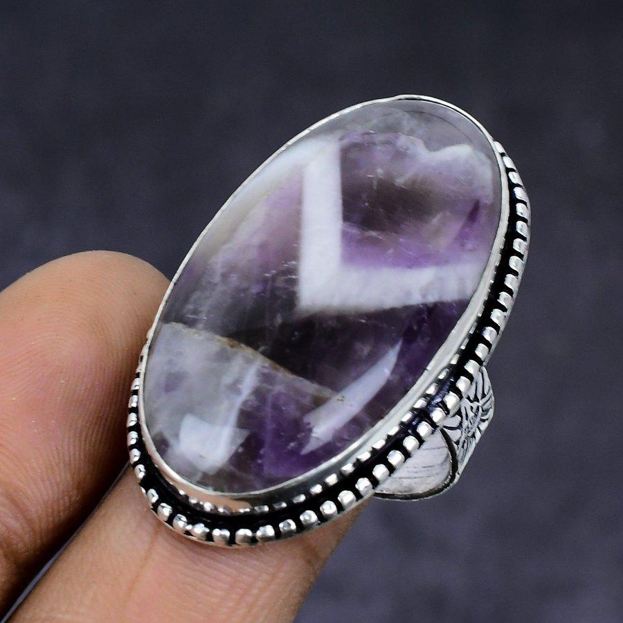 Chevron Amethyst Gemstone 925 Sterling Silver Gift Jewelry Ring Size 7 O3q72