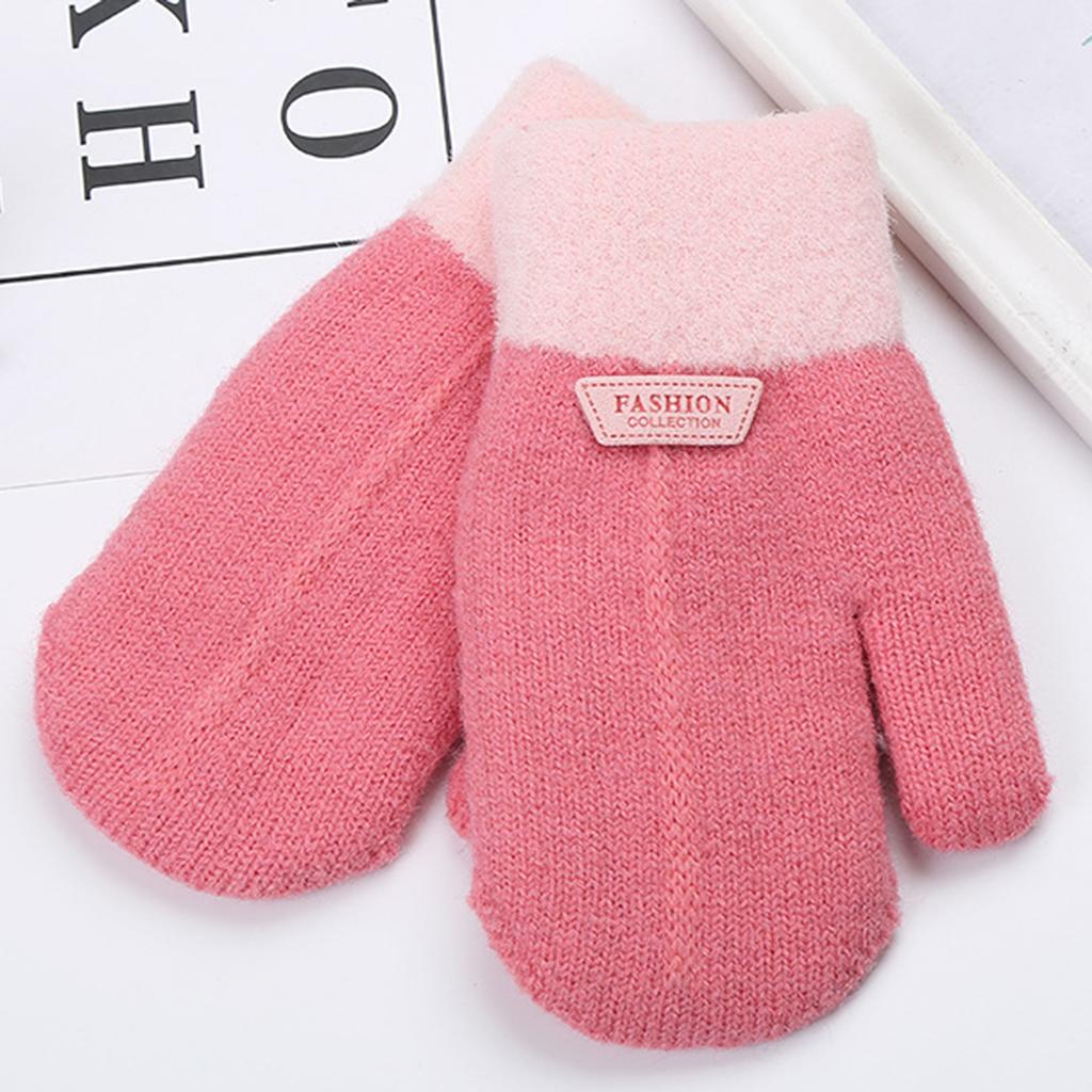 Детские двойные зимние теплые многослойные вязаные перчатки с толстыми пальцами и полной строчкой, варежки