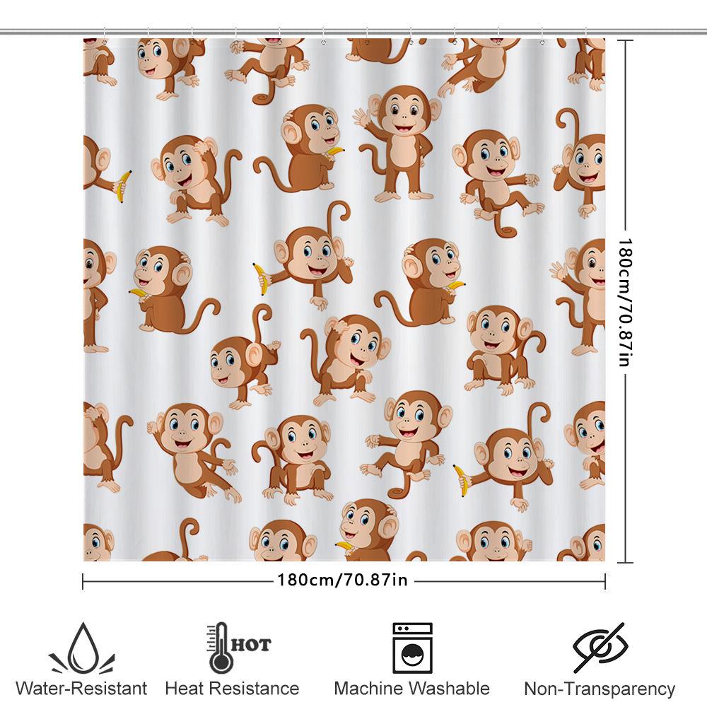 Cute Monkey Print Shower Curtain Waterproof Fabric Home Decor Bathroom Decoration Size 180x240cm