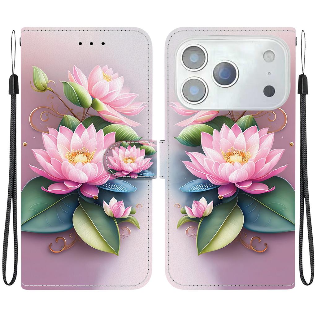 For iPhone 17 Pro Max Case Pattern Printing Anti-Drop Leather Flip Wallet Phone Cover with Lanyard