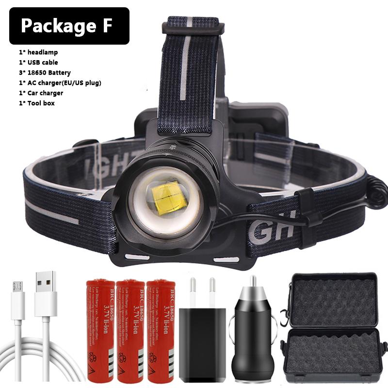 XHP160 1000 000LM Светодиодный налобный фонарь Powerbank 7800 мАч 18650 Батарея Фара Масштабируемый водонепроницаемый налобный фонарик Лампа